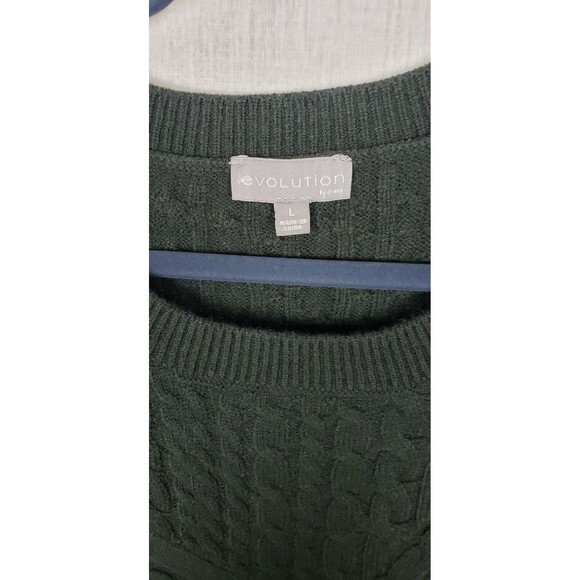 EVOLUTION BY CYRUS Sweater Cable Knit Asymmetric Hem Large Olive Green DEFECT - Picture 3 of 5